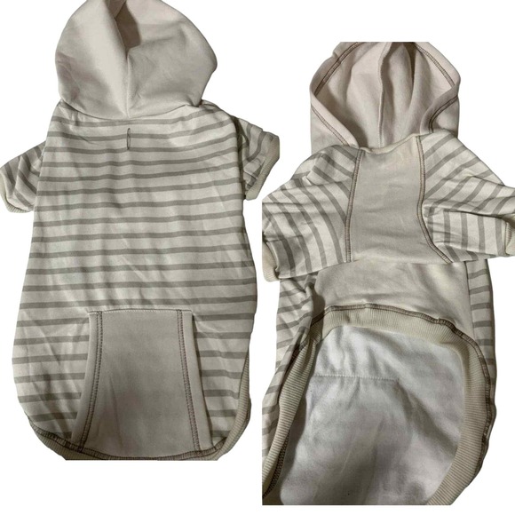 2 x Lightweight Fleece Dog Hoodie Outfit - Striped Off-White & Gray - Medium - Picture 1 of 9